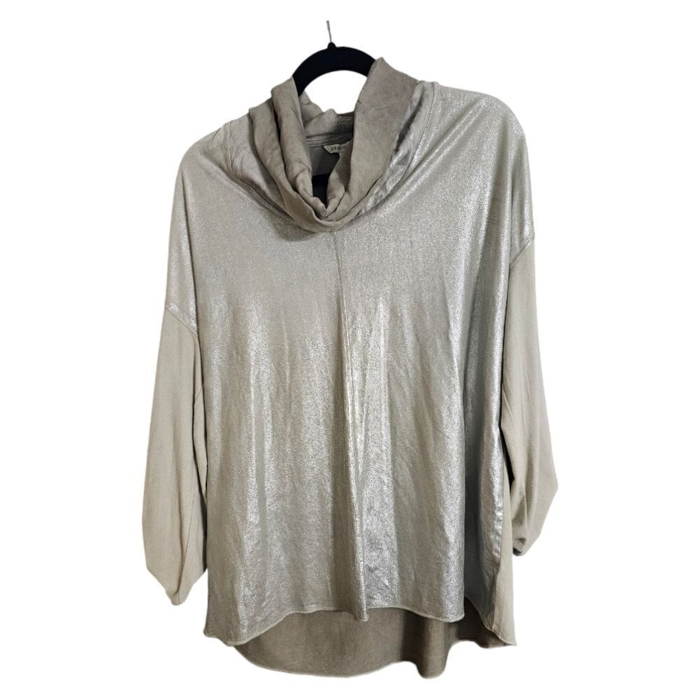JOHN MARK Mixed Media Metallic Cowl Neck Tunic Shirt Top - Size Medium